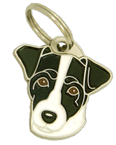 Russell terrier preto e branco <br> (placa de identificação para cães, Gravado incluído)